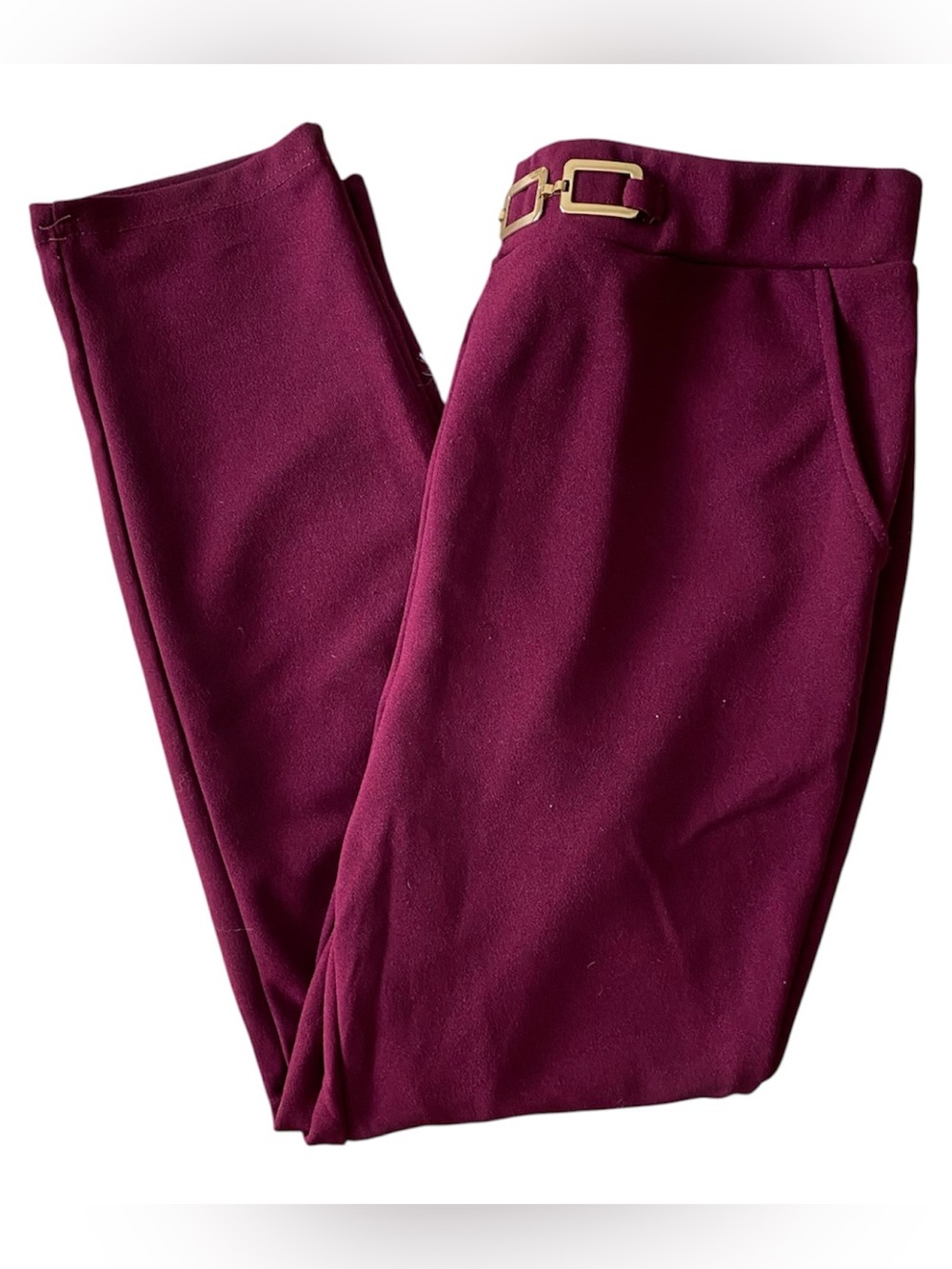 Women’s Maroon / Wine Knit Ponte Pants with Gold Accent